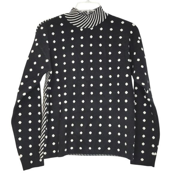NWT Anthropologie Mock Neck Sweater Long Sleeve Polka Dots Black Womens XS - Picture 1 of 7